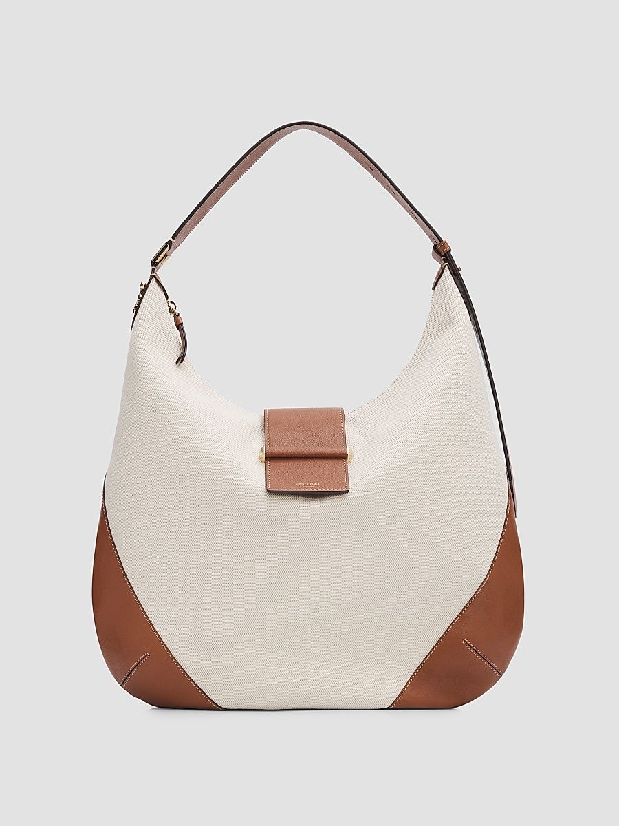Women's Bar Canvas Hobo Bag - Natural Tan Shiny Gold
