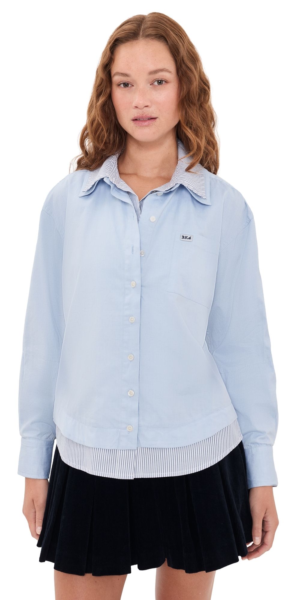 Sea Zayna Double Layered Button Down Blue S