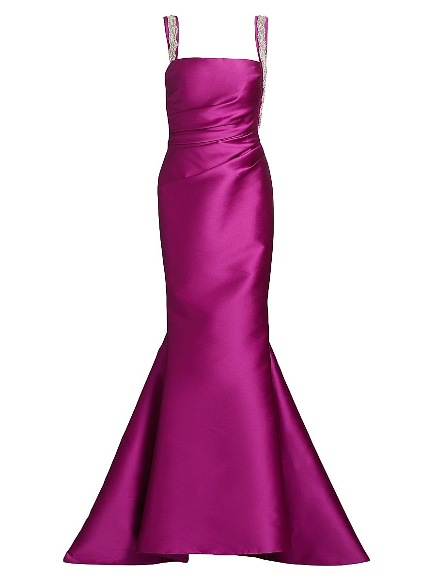 Women's Satin Embellished Strap Trumpet Gown - Topaz - Size 10