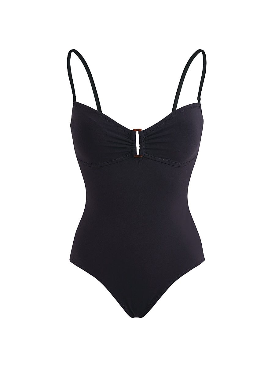 Women's Stretch Jersey Sweetheart Keyhole One-Piece Swimsuit - Noir Black - Size Medium