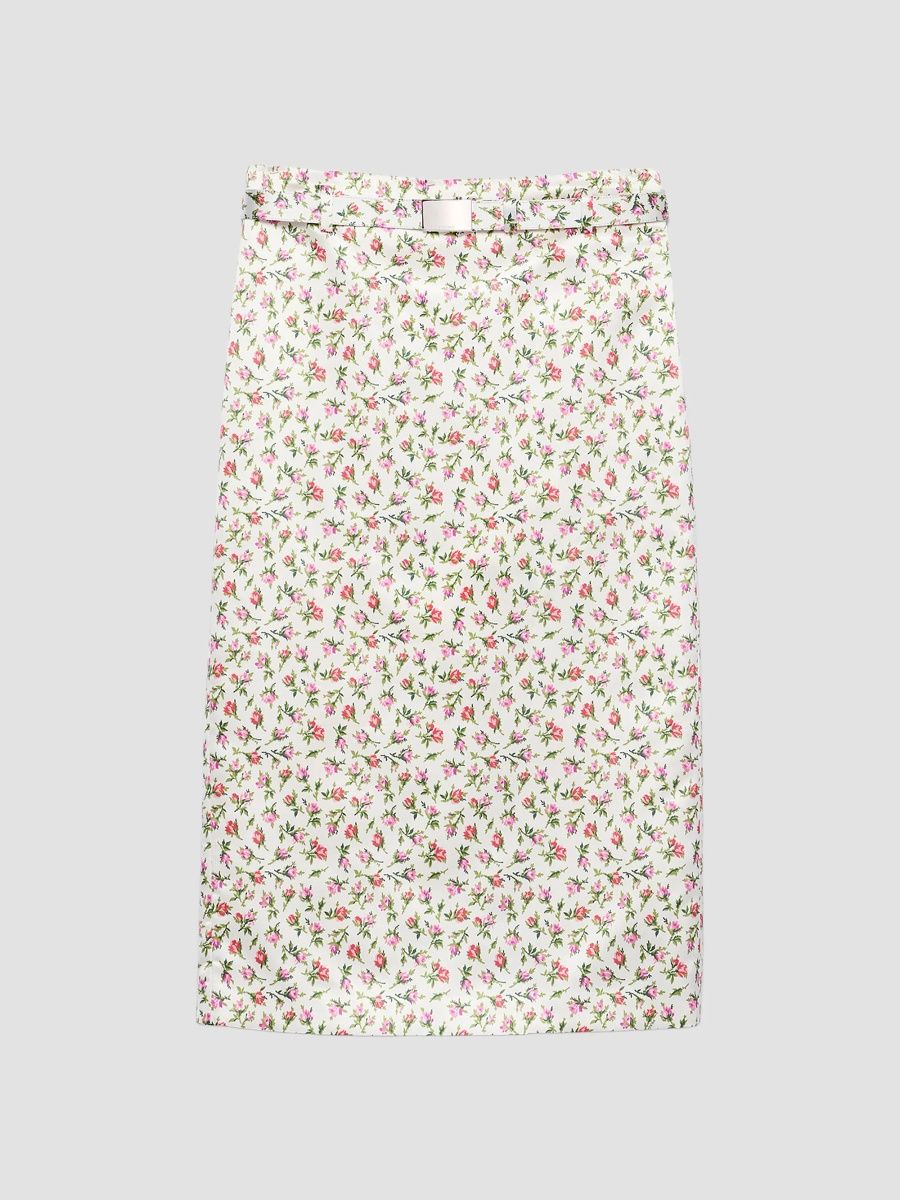 Prada Women's Printed Silk Duchesse Midi Skirt - Beige - Size 2