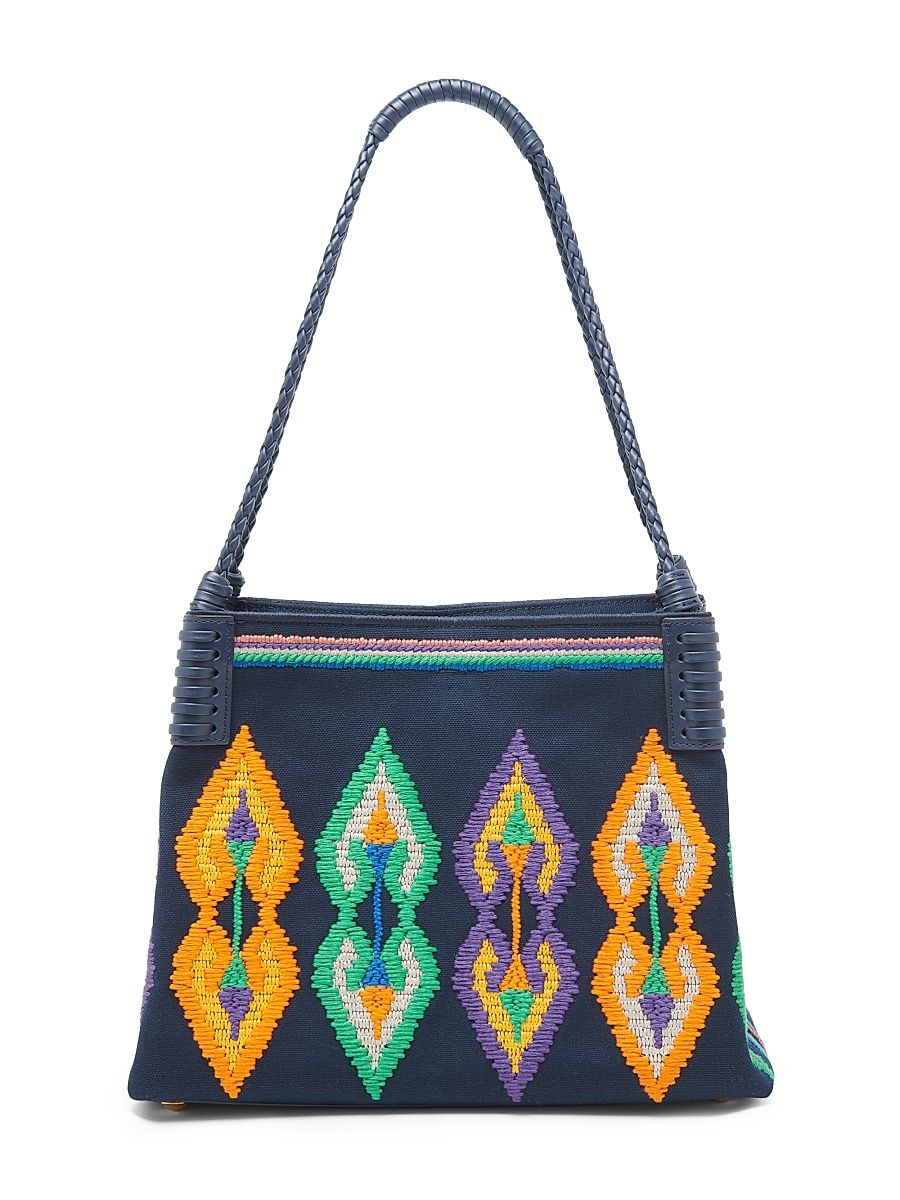 Women's Embroidered Canvas Shopping Bag - Beige