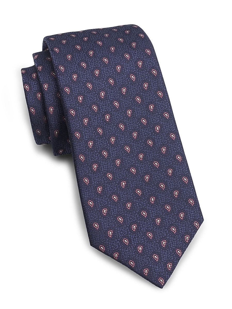Men's Micro-Paisley Silk Tie - Dark Blue