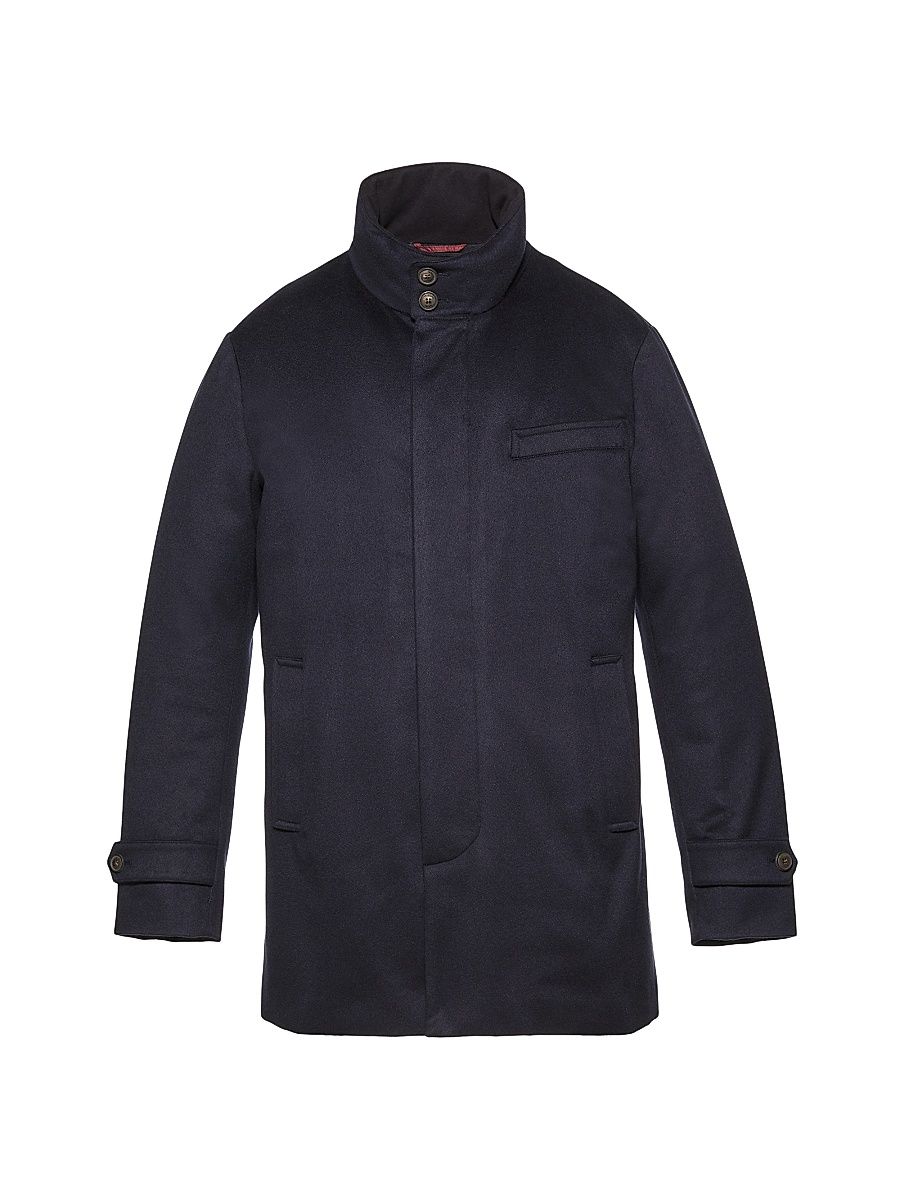 Men's Cashmere Down Car Coat - Navy - Size XL