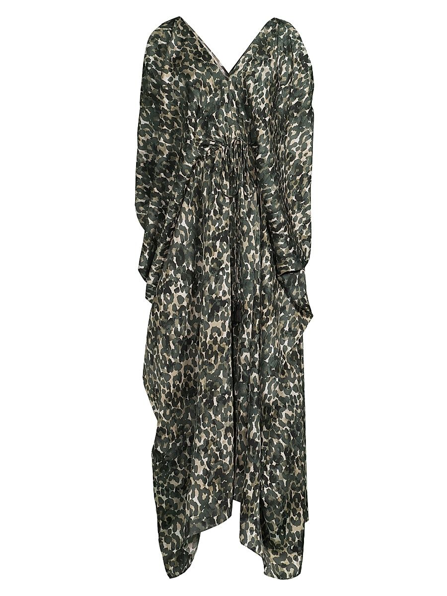Women's Shalev Cheetah Satin Maxi Dress - Black Multi - Size Large