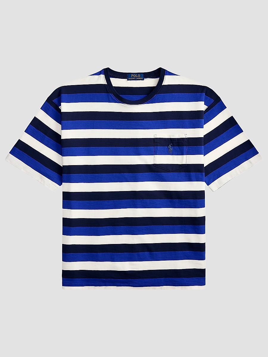 Men's Striped Cotton T-Shirt - Newport Navy Multi - Size XXL