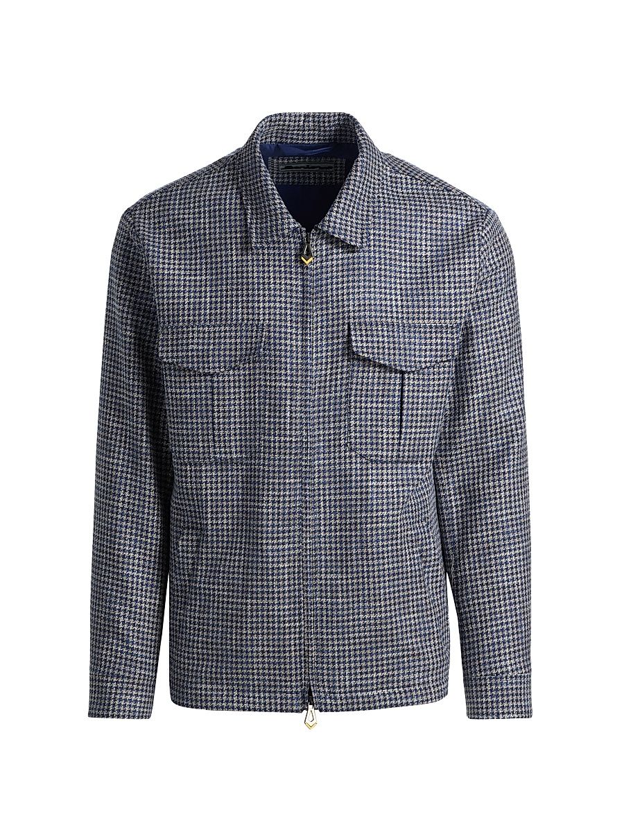 Men's Wool-Blend Full-Zip Shirt Jacket - Navy - Size 40