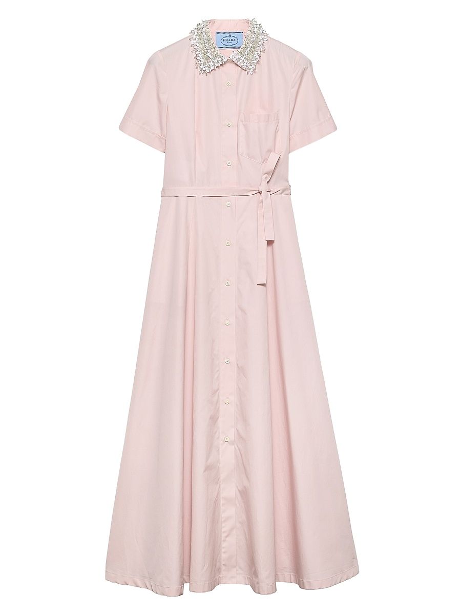 Women's Embroidered Poplin Shirt Dress - Pink - Size 14