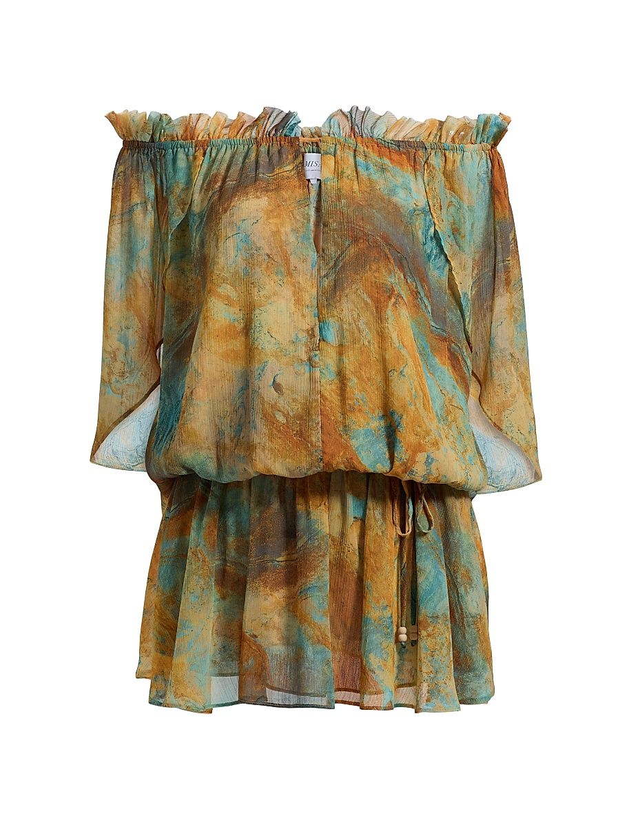 Women's Nila Printed Off-The-Shoulder Minidress - Halcyon Fresco - Size XL