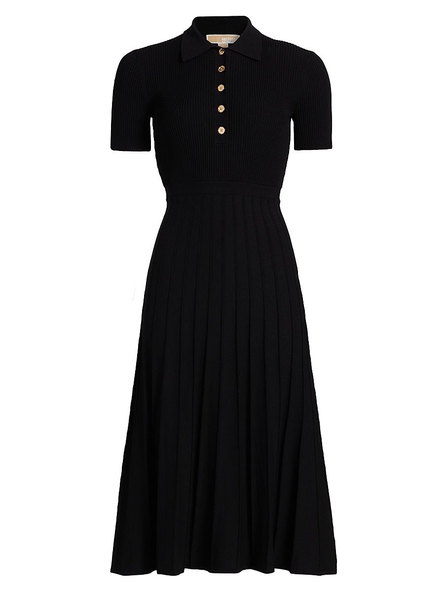 Women's Polo Fit-&-Flare Midi-Dress - Black - Size Large