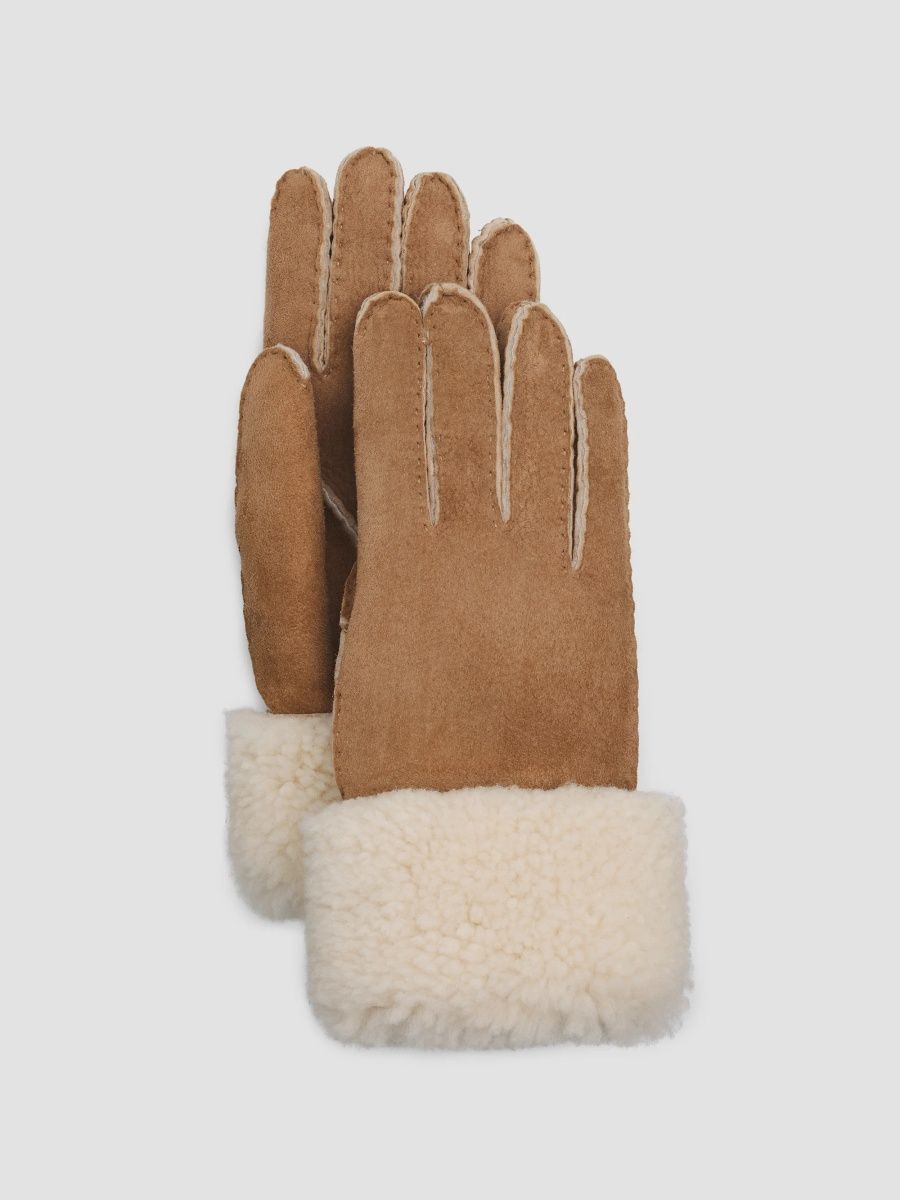 rag & bone Women's Elle Faux-Shearling Cuff Suede Gloves - Natural Suede - Size Small