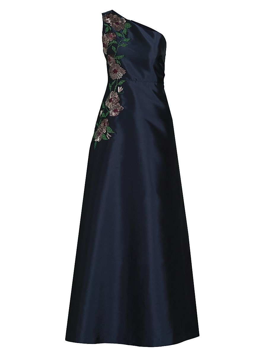 Women's Giada Embellished One-Shoulder A-Line Gown - Dark Midnight - Size 12