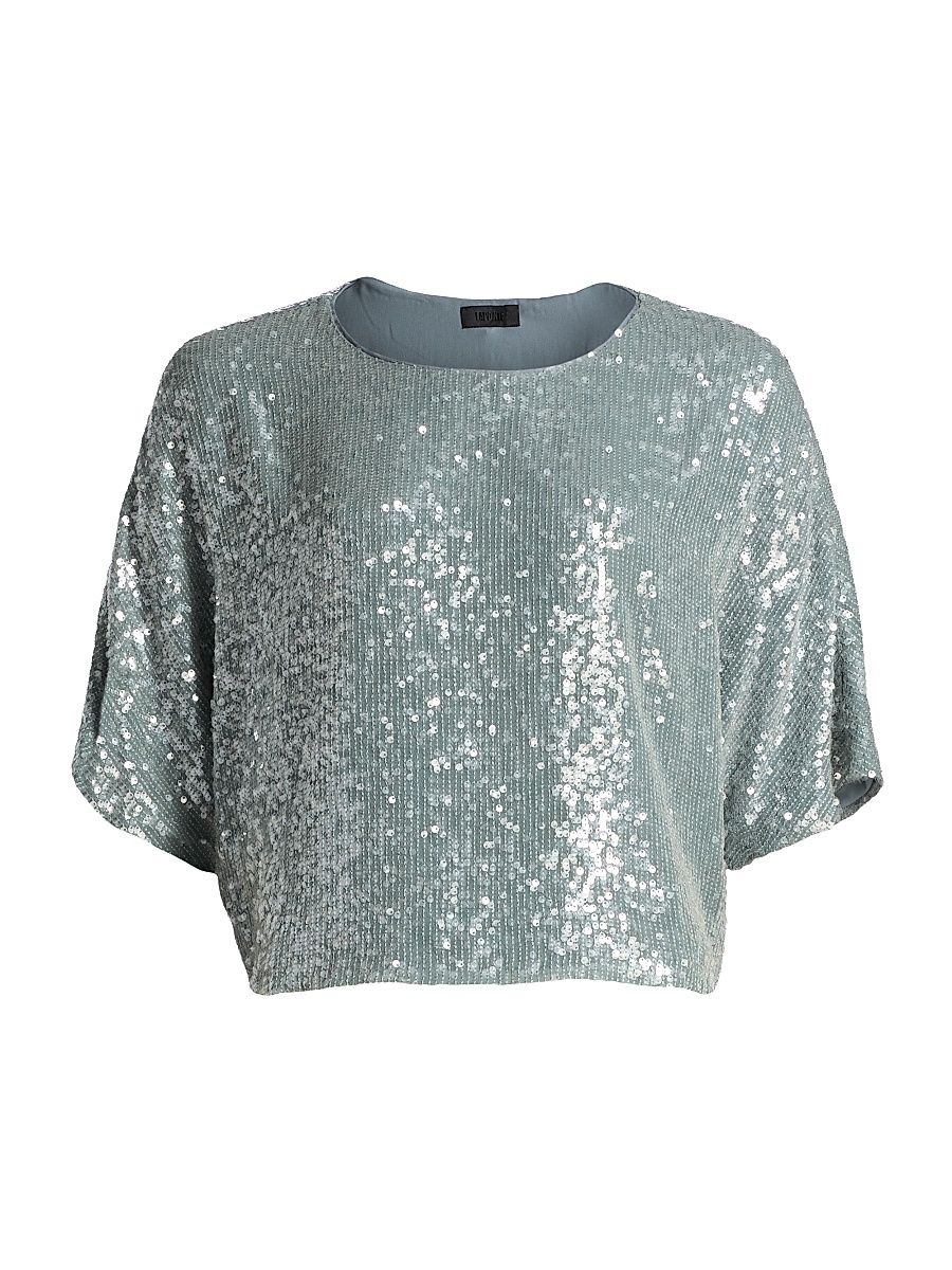 Women's Re-Edition Sequin Relaxed-Fit T-Shirt - Steel Blue - Size Large