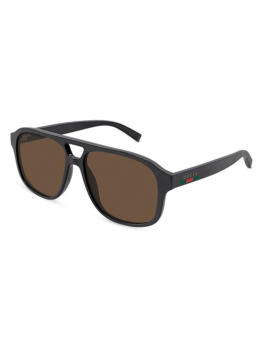 Men's Gucci Lines 57MM Pilot Sunglasses - Grey Brown