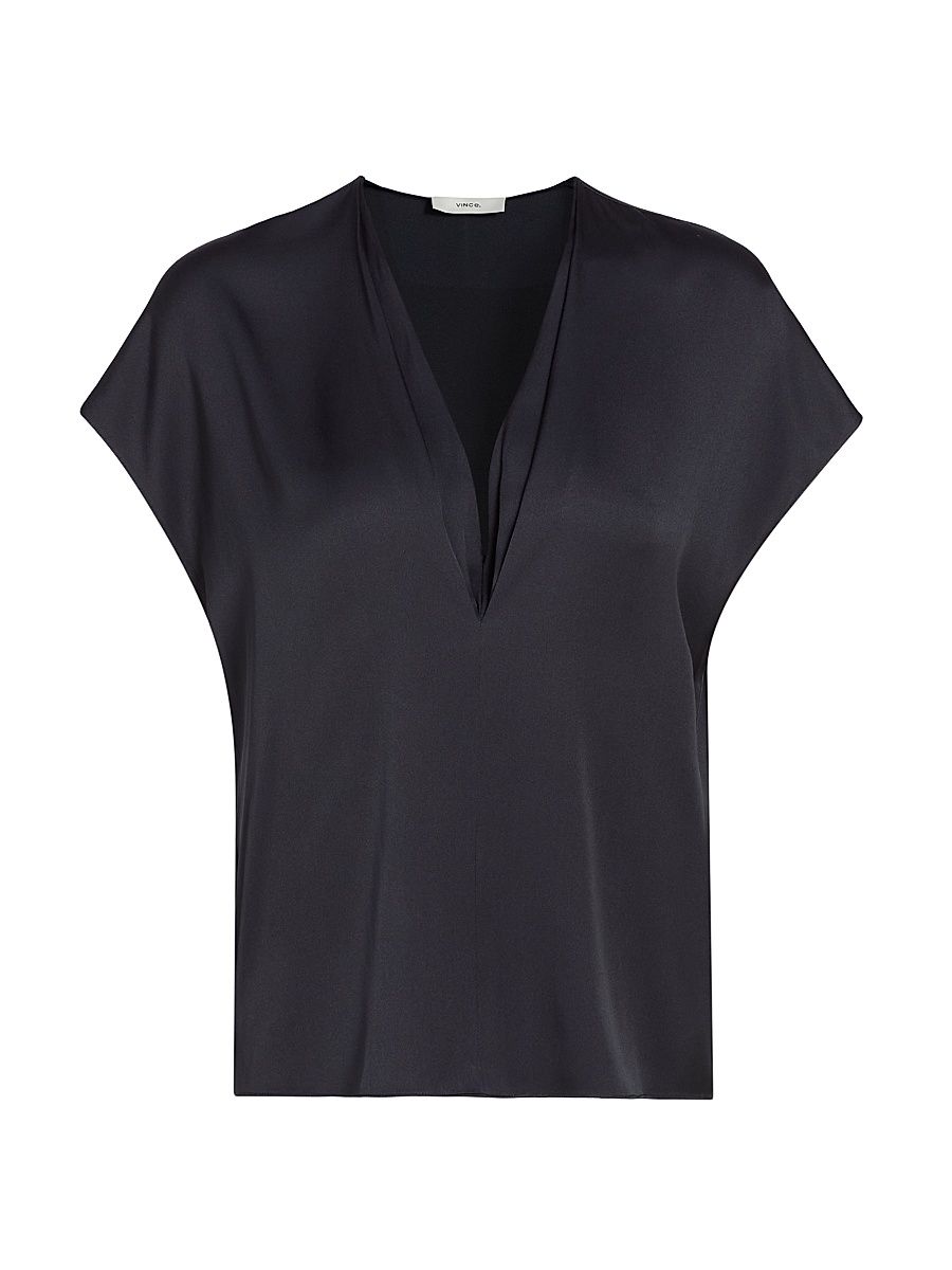 Women's Double V-Neck Silk-Blend Top - Ink - Size XS