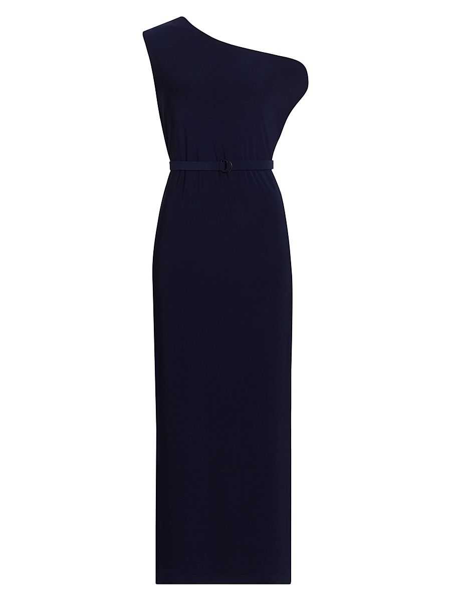Women's Belted One-Shoulder Gown - True Navy - Size XL