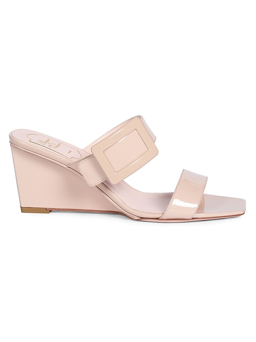Women's Belle Vivier 60MM Patent Leather Wedge Mules - Light Beige - Size 11
