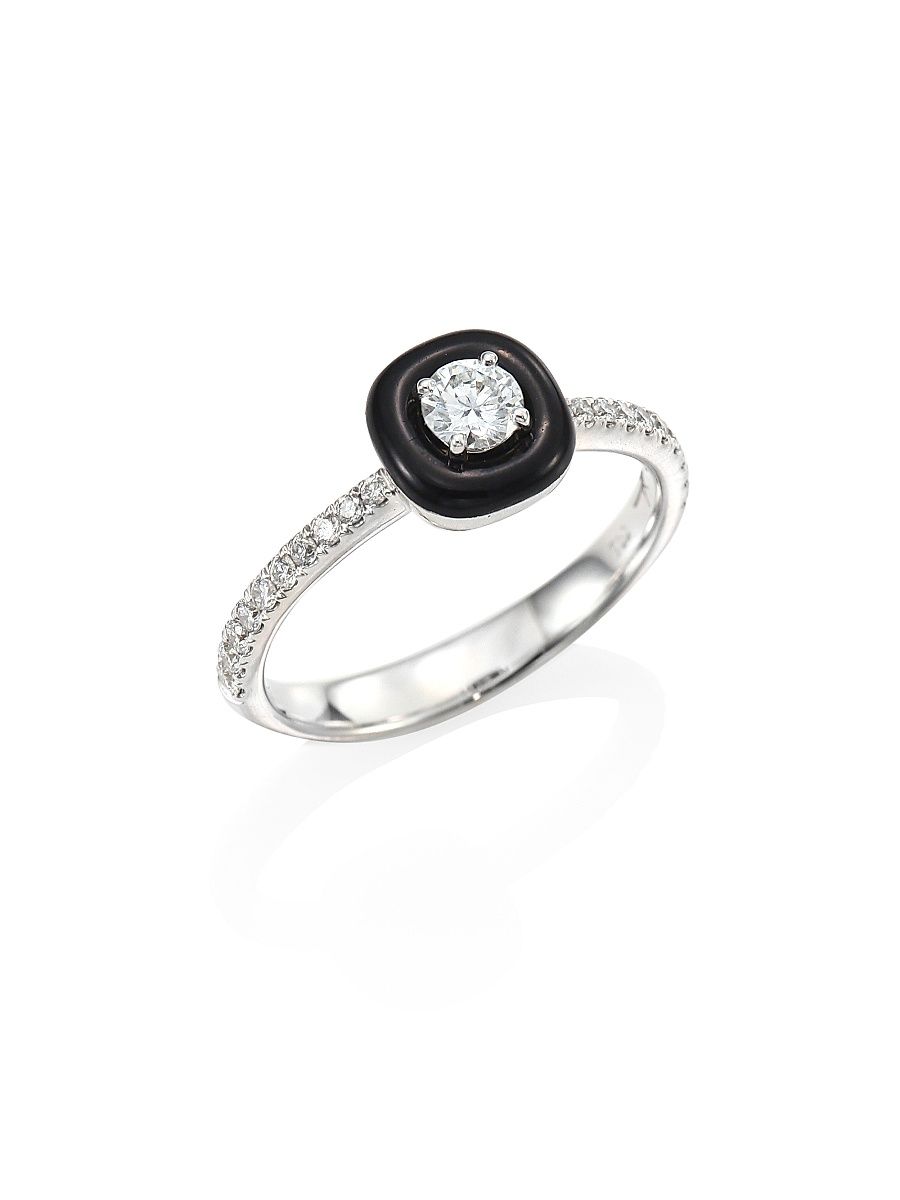 Women's Oui Diamond, Enamel & 18K White Gold Ring - White Gold Black - Size 6.5