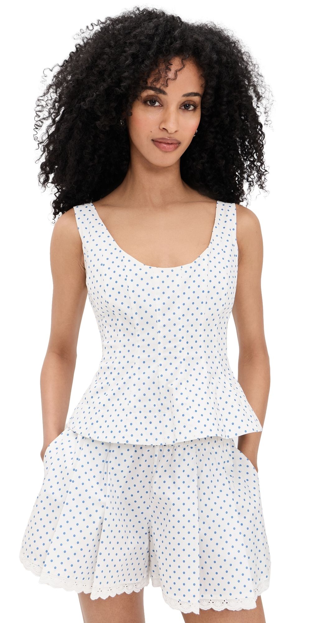 CAROLINE CONSTAS Brielle Sleeveless Top White Periwinkle M