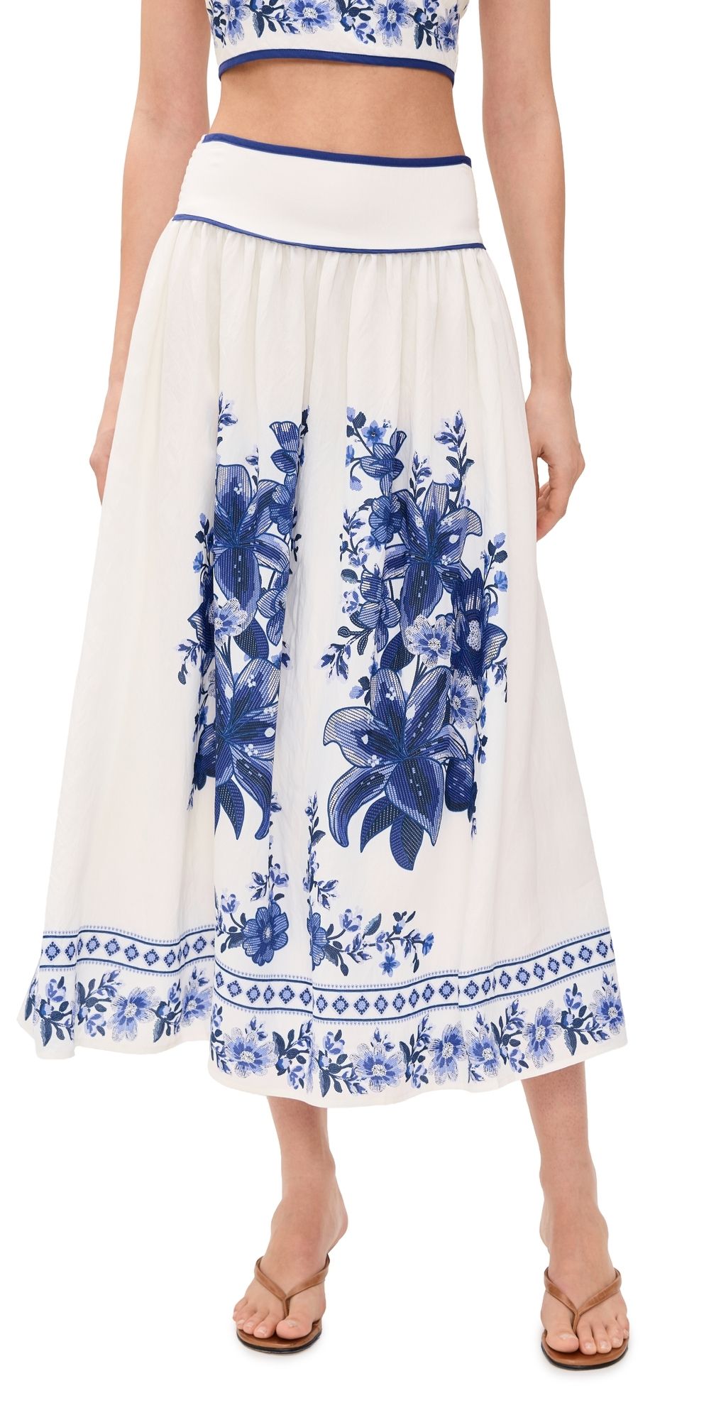 Moon River Floral Midi Skirt Off White Multi XS