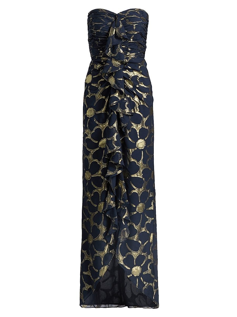 Women's Daisy Goldie Floral Strapless Gown - Navy Jacquard - Size 12