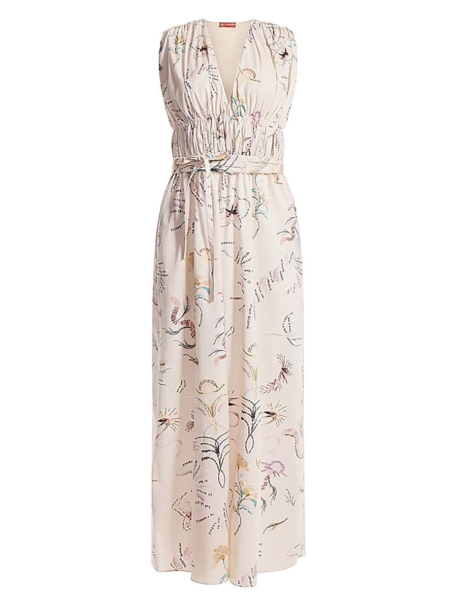 Women's Fie Floral Stretch-Cotton Maxi Dress - Ivory Tattoo Allover - Size Large