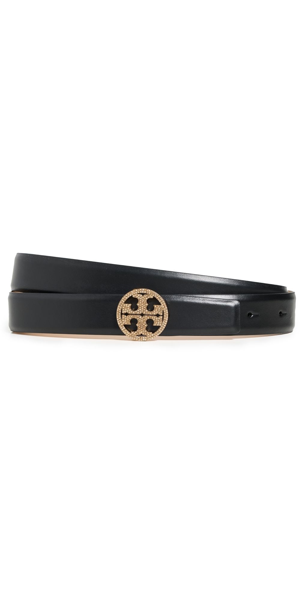 Tory Burch Miller Smooth Leather Pave Logo Belt 1 Black S
