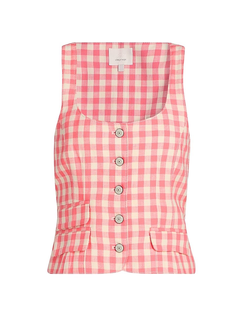 Women's Lovina Gingham Cotton Sleeveless Top - Sunset Blush Ivory - Size XL
