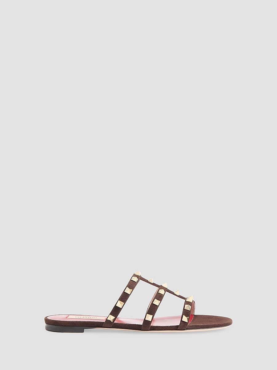 Women's Rockstud 05MM Slide Sandal in Suede - Ebony - Size 11.5