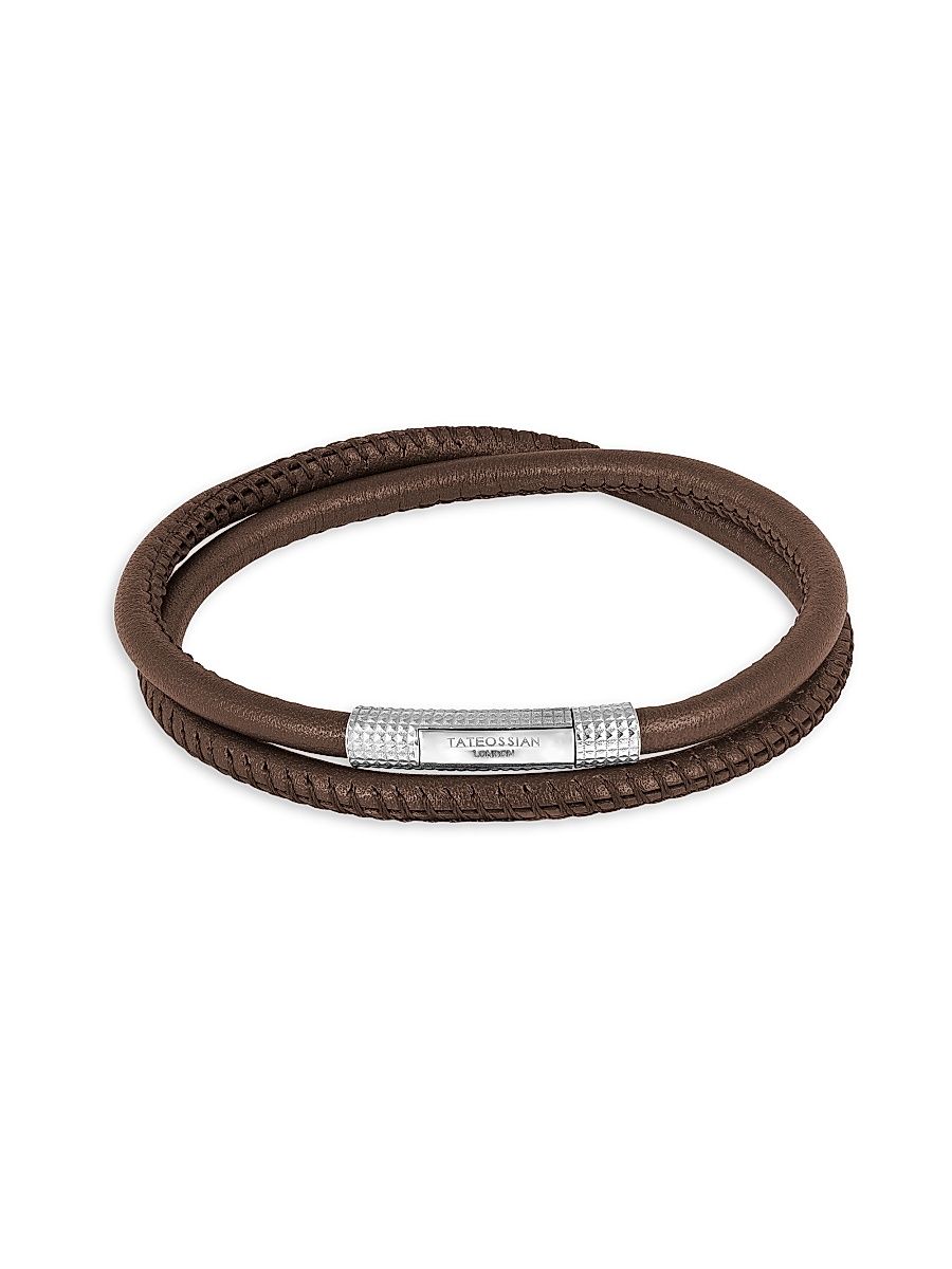 Men's Sterling Silver & Leather Wrap Bracelet - Brown