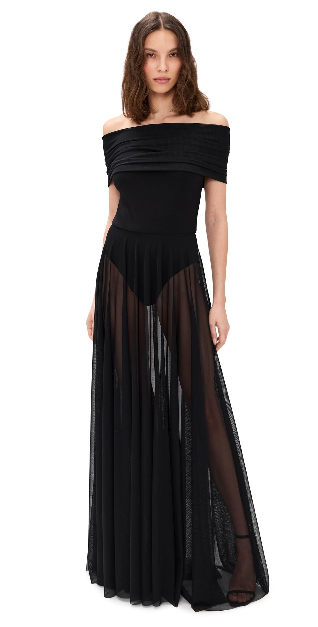 Norma Kamali Sleeveless Cowl Combo Flared Gown Black L