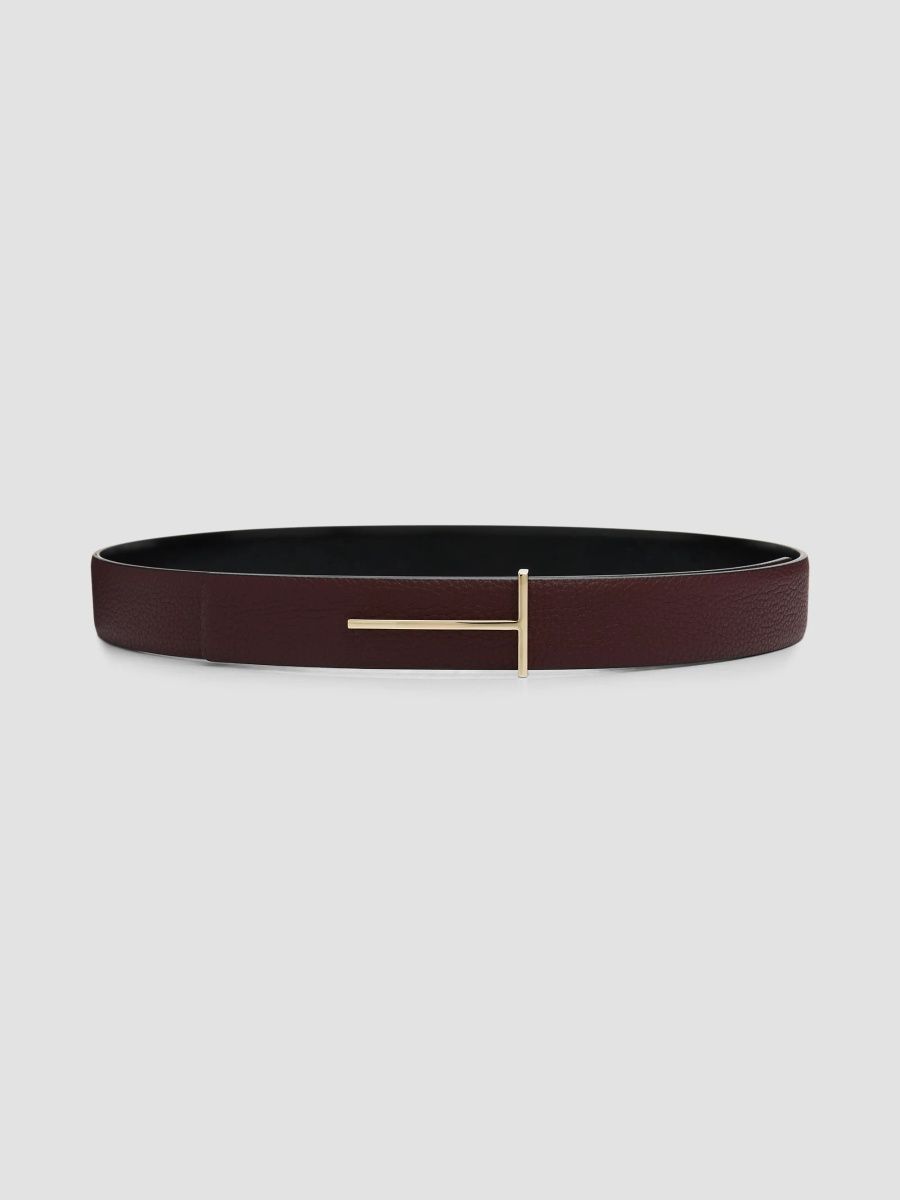 TOM FORD Women's Leather Reversible Belt - Cherry Black - Size Medium