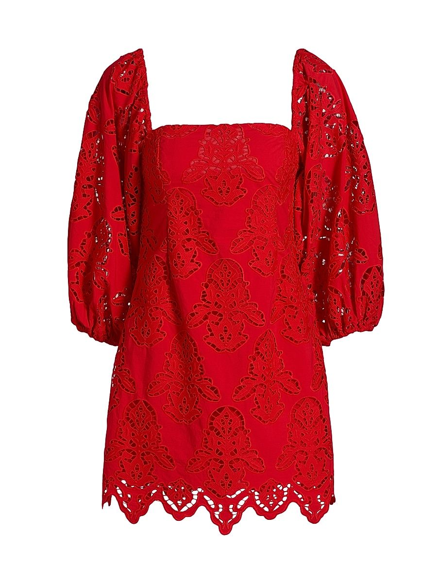 Women's Montauk Cotton Lace Minidress - Red Embroidered Eyelet - Size XL