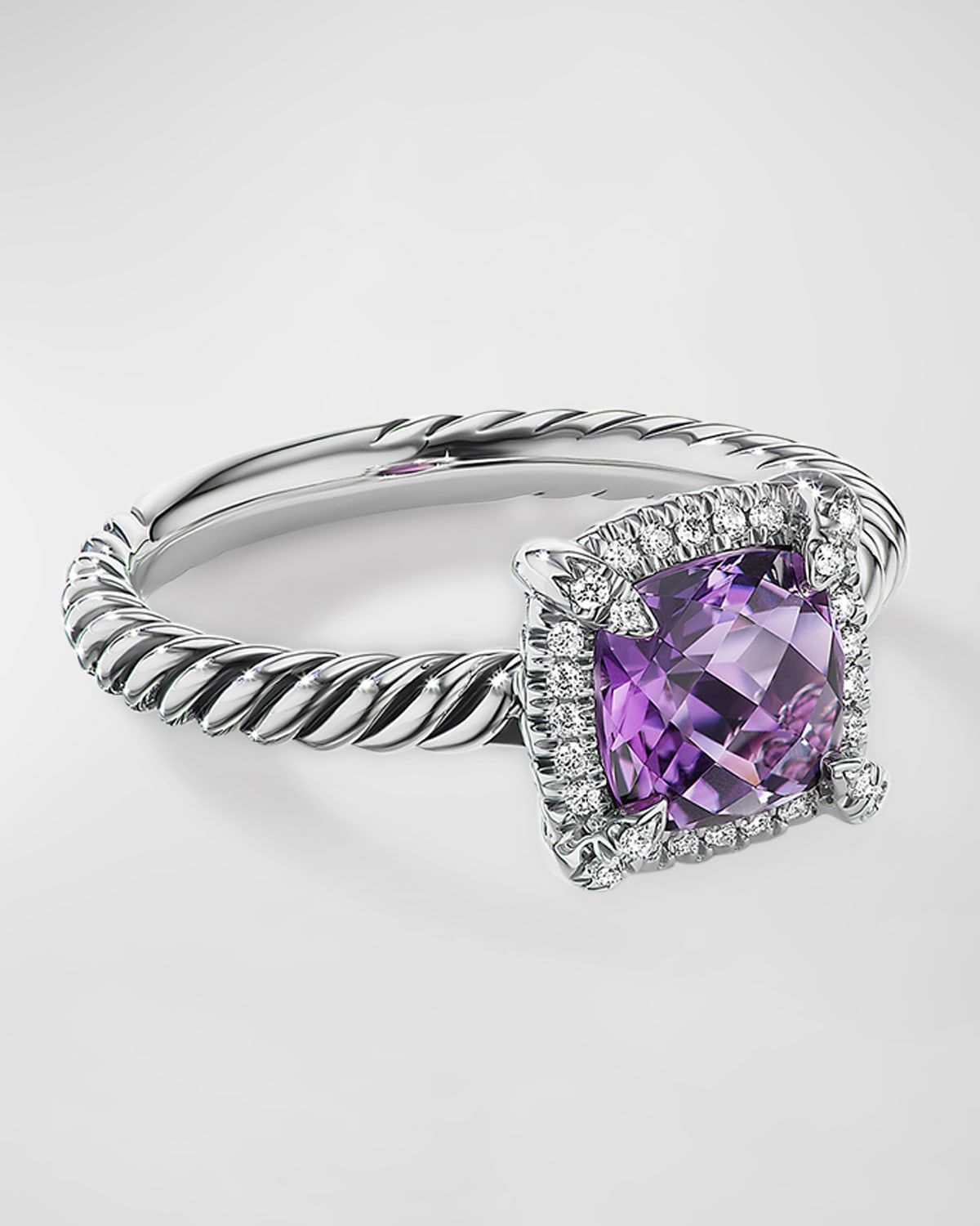 Petite Chatelaine Pave Bezel Ring with Gemstone and Diamonds in Silver