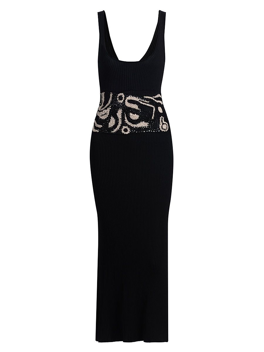Women's Fiana Ribbed Crochet-Waist Midi-Dress - Black Sandstone Crochet - Size XL