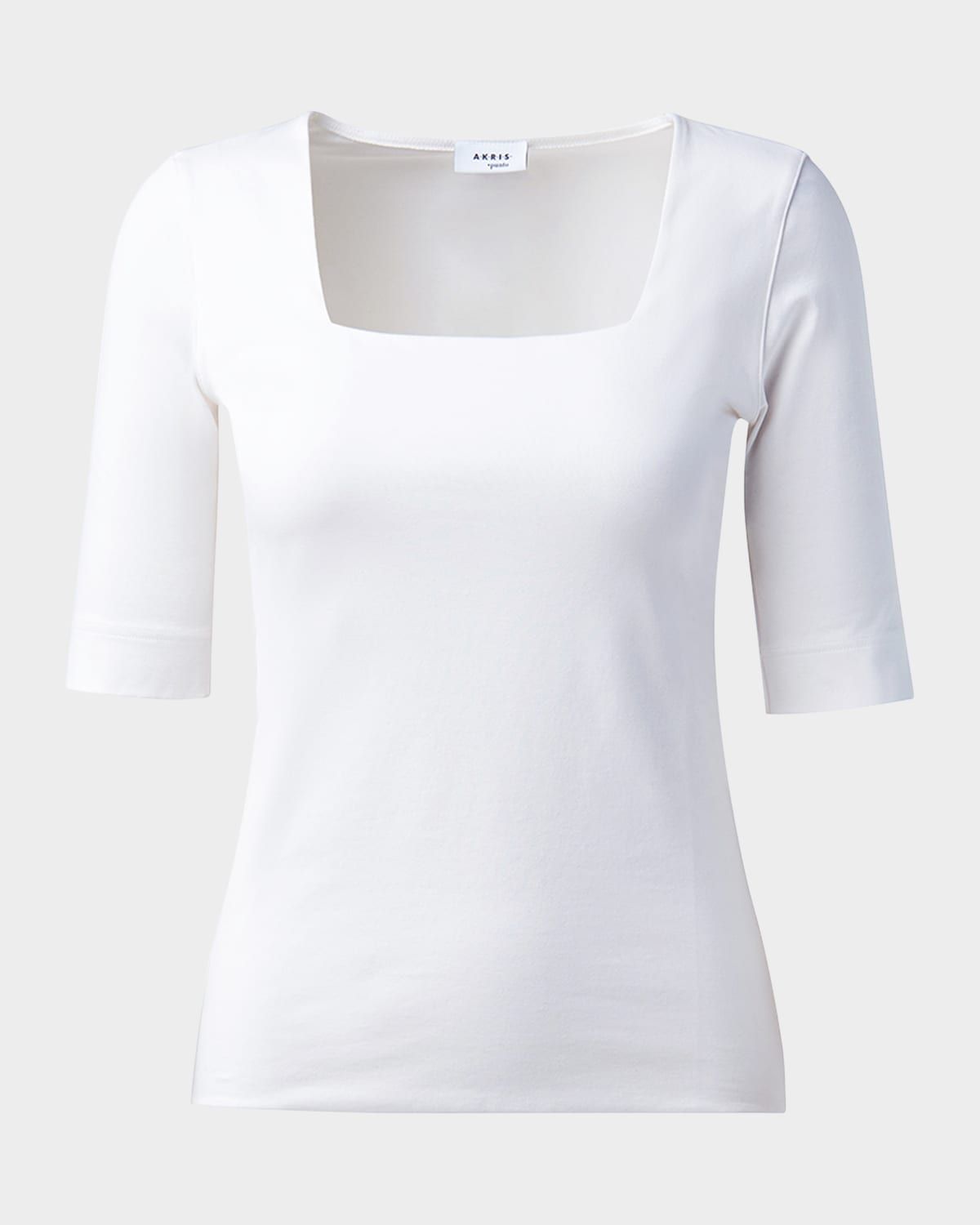 Cotton 1/2-Sleeve Square-Neck Tee