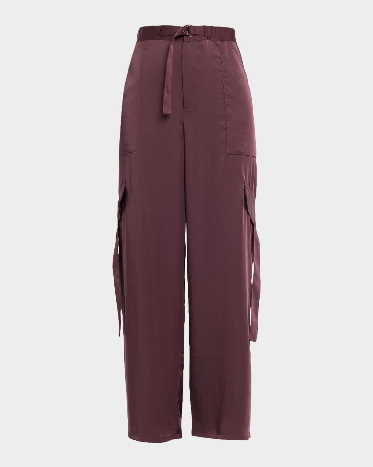 Lightweight Satin Belted Wide-Leg Utility Pants