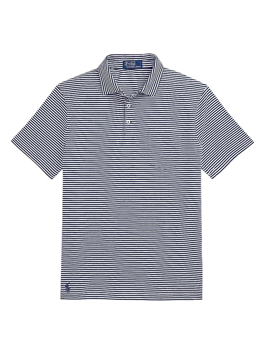 Men's Standard-Fit Striped Lisle Polo Shirt - Dress Shirt Blue - Size XXL