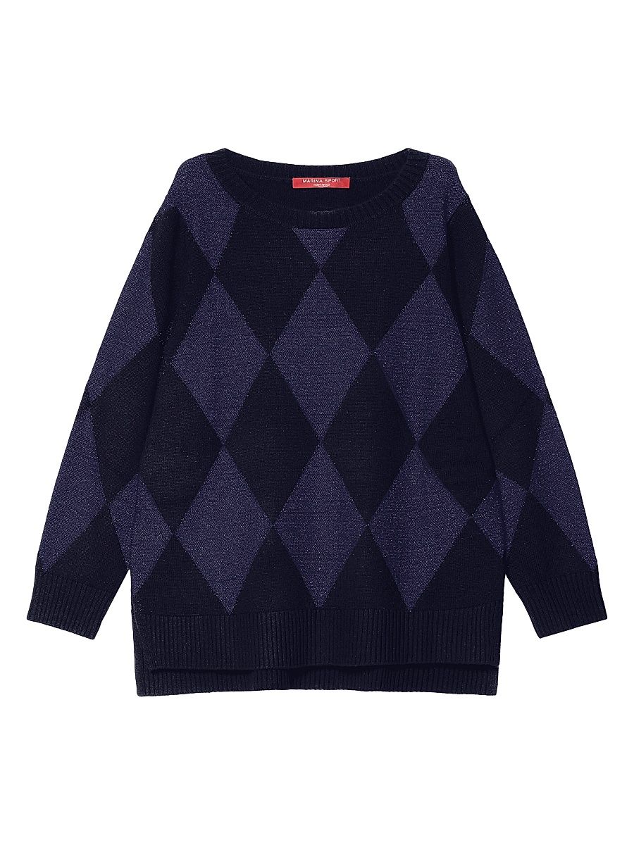 Women's Cashmere Blend Sweater - Navy Big Lurex Stripe - Size XL