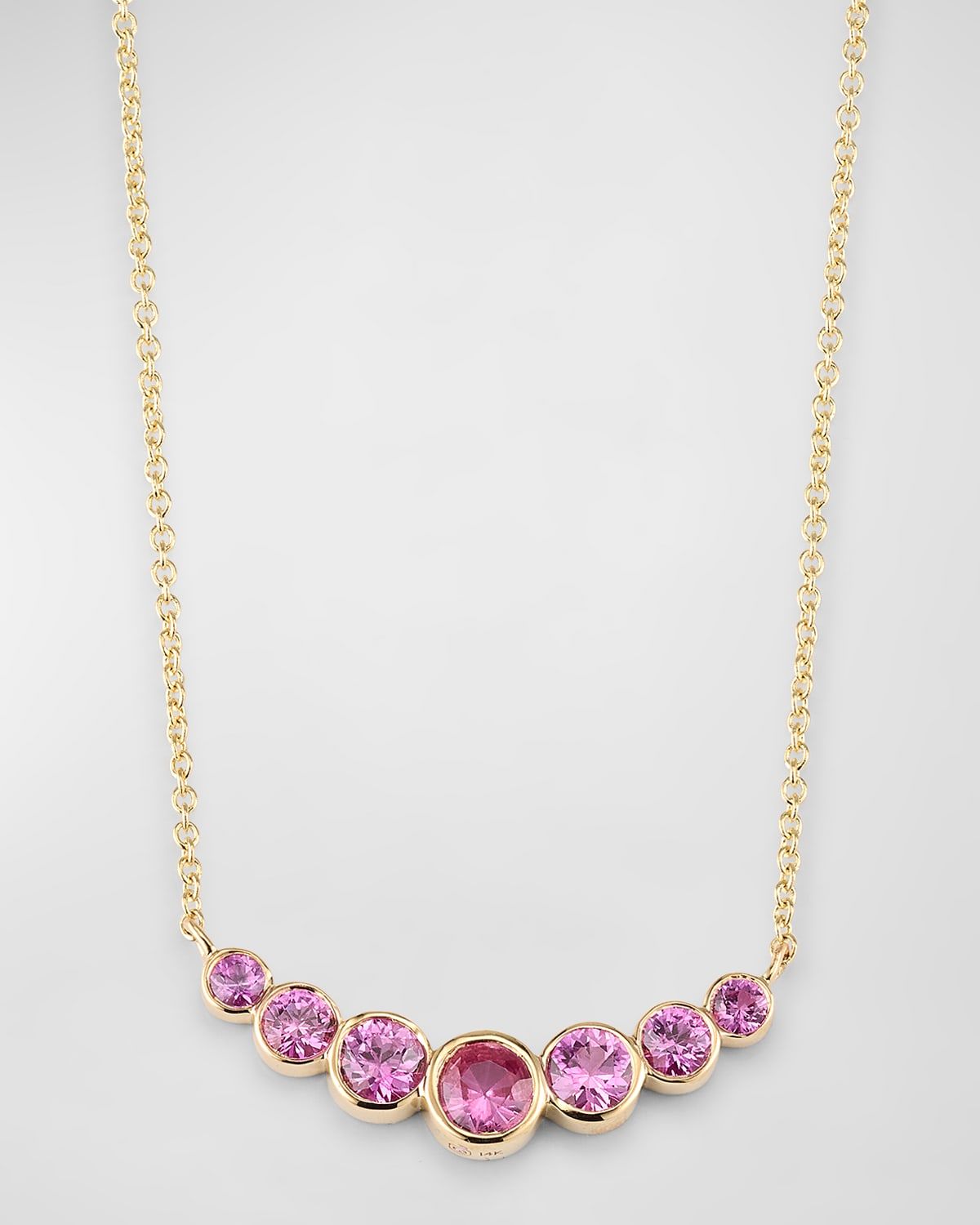 14K Graduated Bezel Curve Bar Necklace with Pink Sapphires