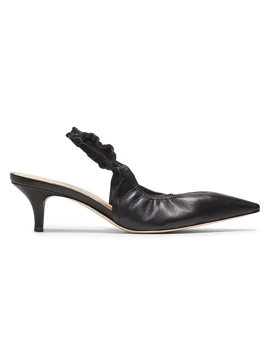 Women's 55MM Ruched Leather Slingback Pumps - Black - Size 11