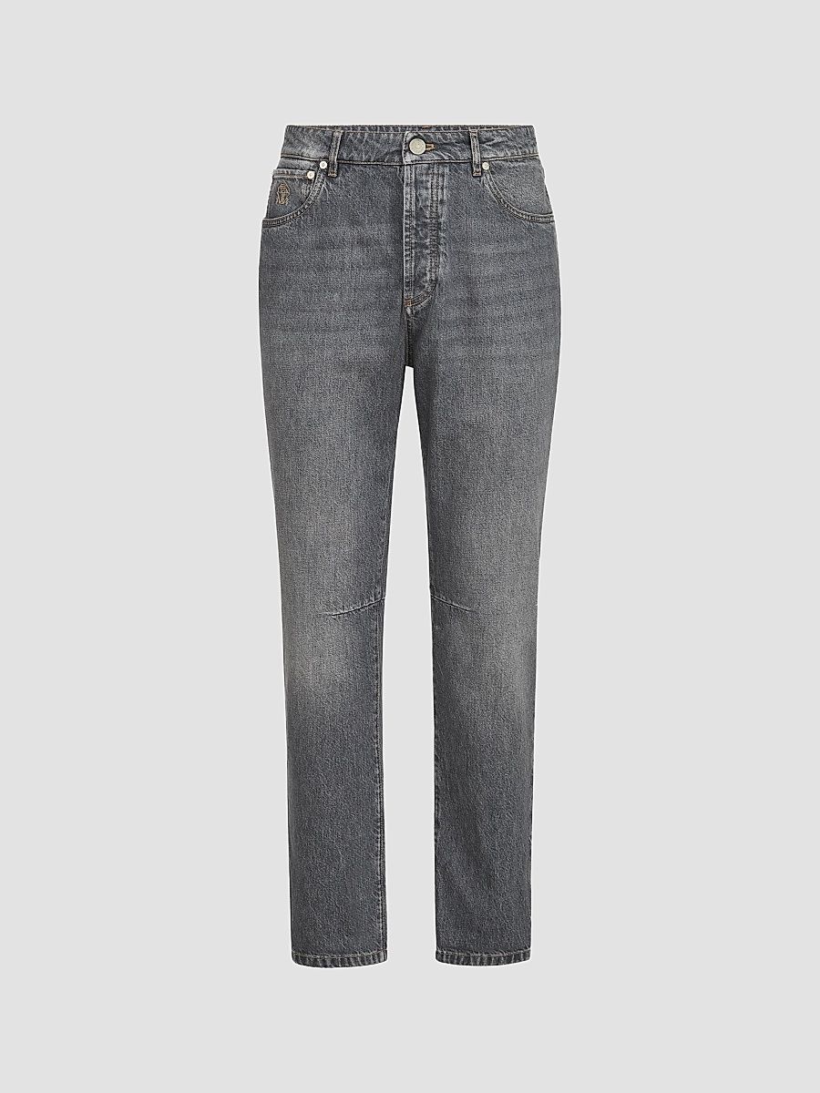 Men's Greyscale Denim Leisure Fit Five-Pocket Jeans - Medium Grey - Size 48