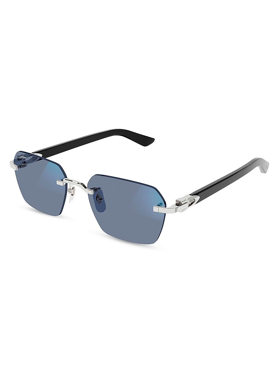 Men's C Decor Platinum-Plated Rimless Squared Sunglasses - Black Silver Clear