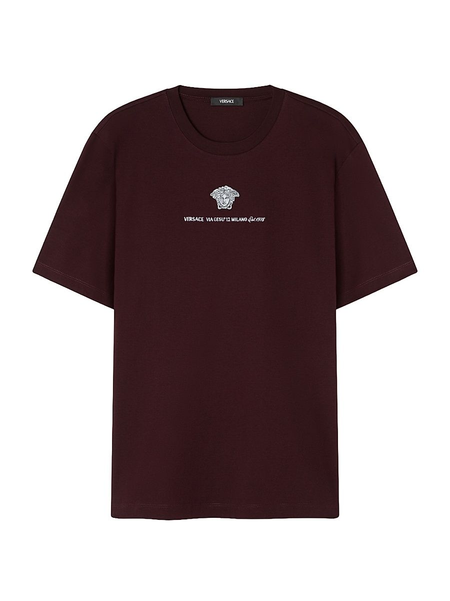 Men's Medusa Embroidered Crewneck T-Shirt - Dark Aubergine - Size XL