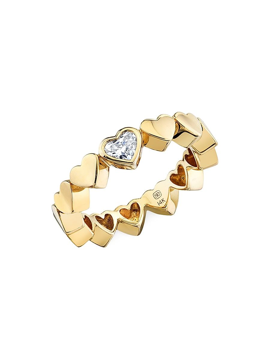 Women's Heart 14K Gold & Diamond Eternity Ring - Gold - Size 6.5