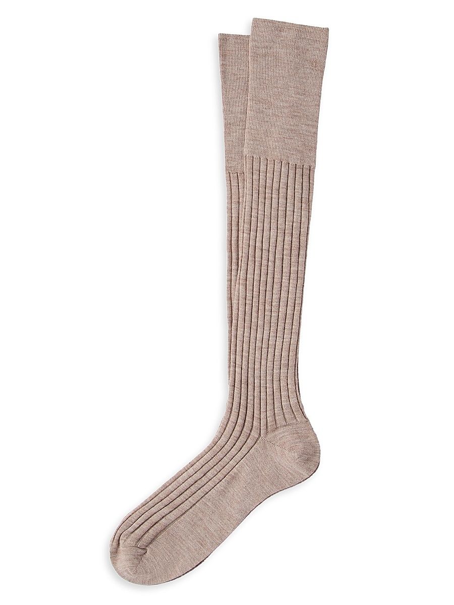 Men's Virgin Wool and Cashmere Rib Knit Socks - Light Brown - Size XXL