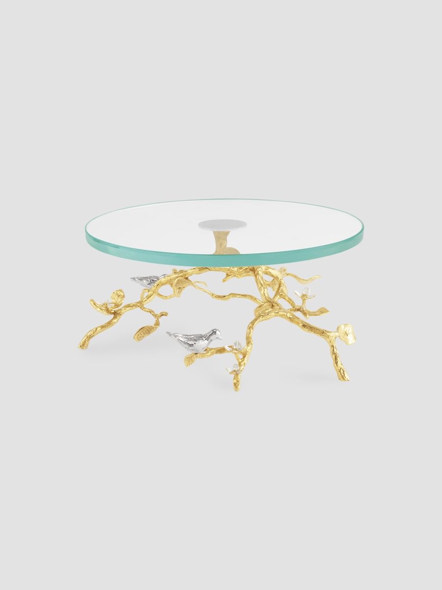 Michael Aram Lovebirds Silver & Gold Glass Cakestand