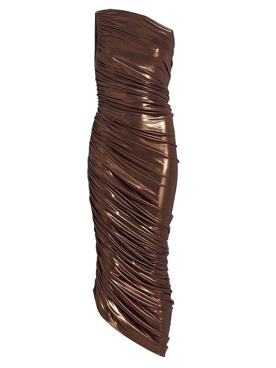 Women's Diana Metallic One-Shoulder Midi-Dress - Chocolate - Size XS