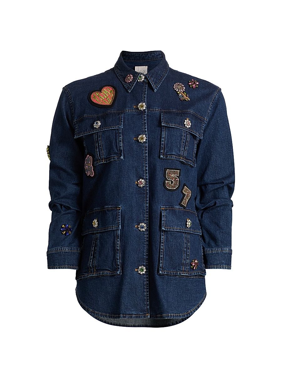 Women's Vera Embellished Denim Jacket - Abyss Multi - Size XL