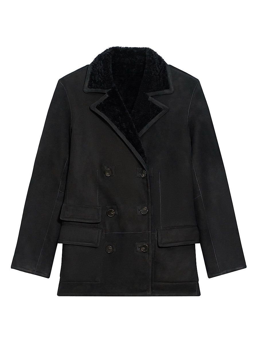 Women's Reversible Peacoat Double-Breasted Coat - Black - Size 14